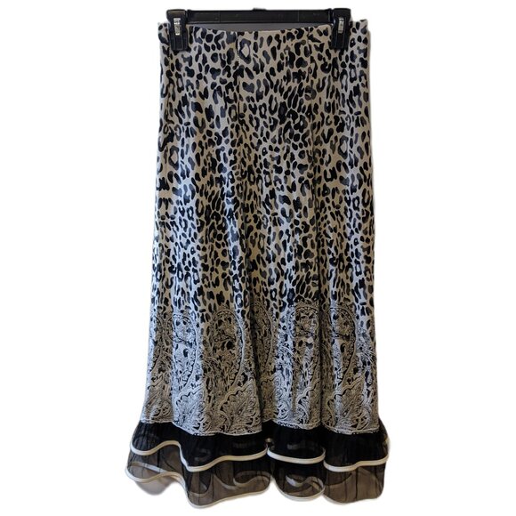 Womens Leopard Paisley Ruffle Hem Midi Skirt Boho Grunge Elegant Mesh Black S - Picture 7 of 9